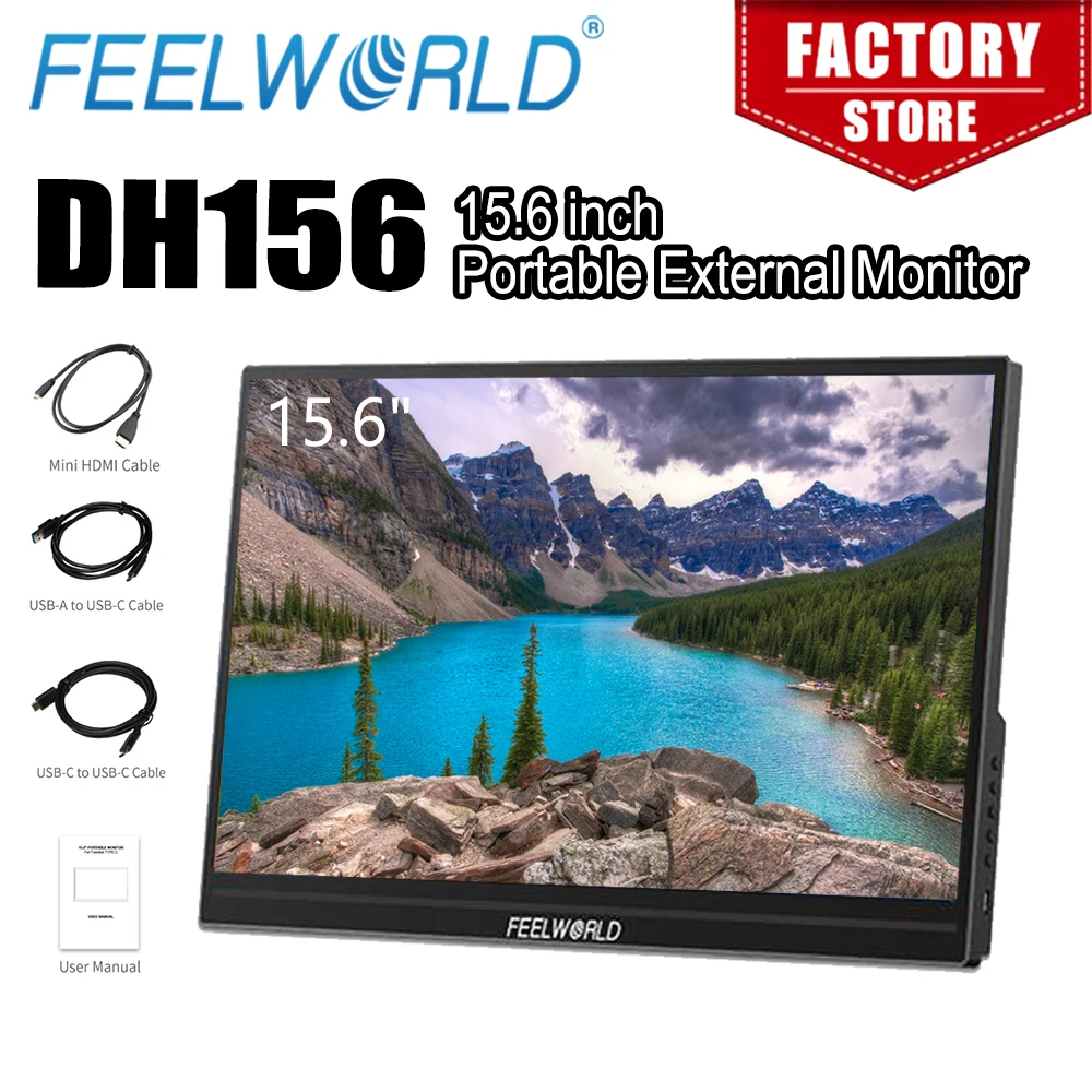 

FEELWORLD DH156 15,6-дюймовый монитор Портативный внешний монитор FHD 1080P для ноутбука, телефона, переключателя, ПК, компьютера PS4/5 USB-C HDMI