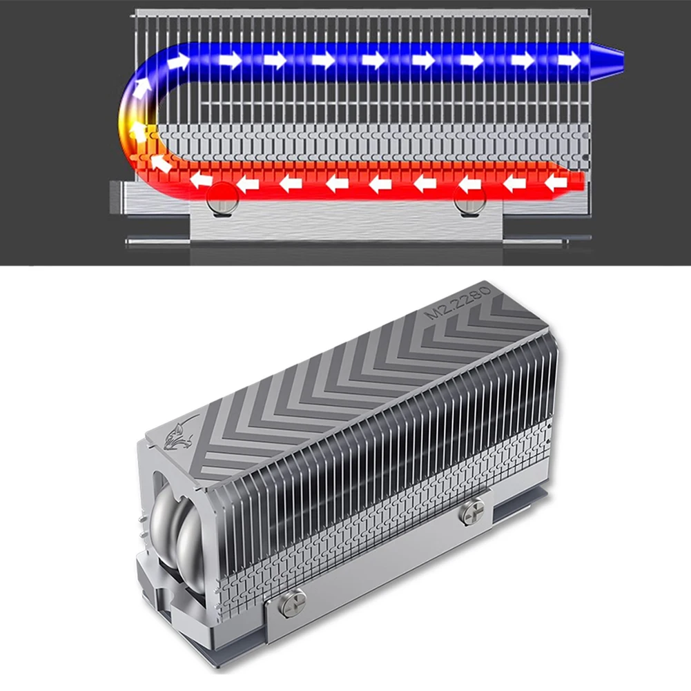 

M.2 2280 SSD Heatsink Heat Sink Radiator 2xAGHP Heat Pipe Solid State Drive Radiator Reflow Welding with Thermal Silicone Pad