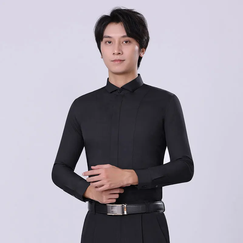 Doubl Latin Dance New Autumn Winter Men's Long Sleeve Exquisite Bilateral Buckle Senior Moden Dance Shirt Professional