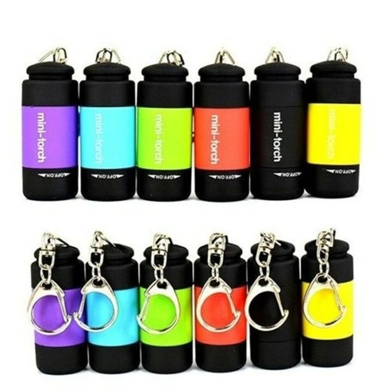 Mini llavero de bolsillo recargable por USB, linterna de luz LED, lámpara impermeable, llavero de luz