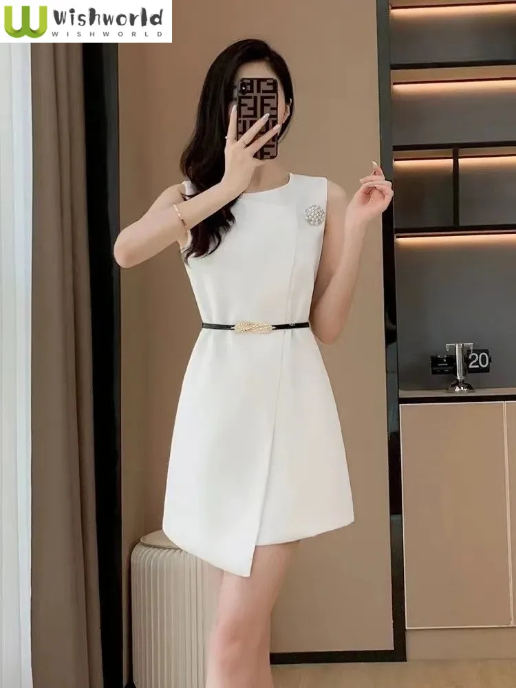 

High End Sleeveless and Fashionable Commuter Dress Summer New Style Temperament Waist Cinching French OL Skirt