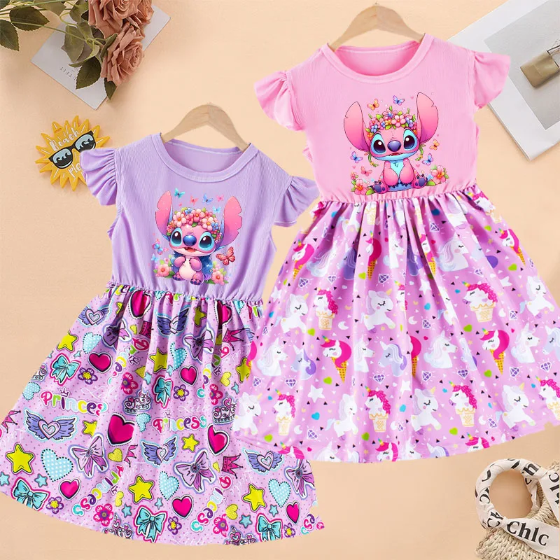 

Lilo & Stitch Children Dress Disney Movie Kawaii Anime Figures Short Sleeve+Skirt Girl Clothes Sweet Princess Dress Kid Clothing