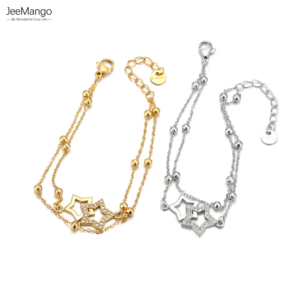 JeeMango زركونيا فراشة الحيوان سحر سوار للنساء مطلية بالذهب الفولاذ المقاوم للصدأ طبقة مزدوجة سلسلة مجوهرات جديد B25086 #1