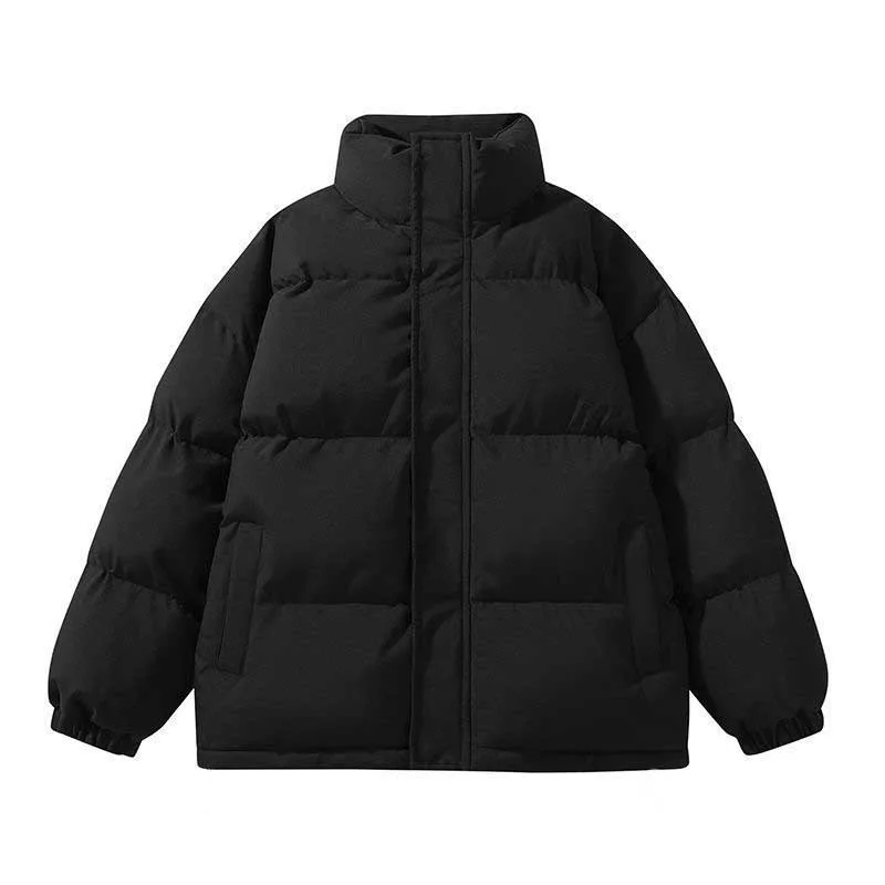 الشتاء Thiened أسفل Jaet ملابس خارجية للرجال مع غطاء محرك السيارة فضفاضة تناسب الدافئة لون نقي زوجين القطن معطف مبطّن الوقوف طوق