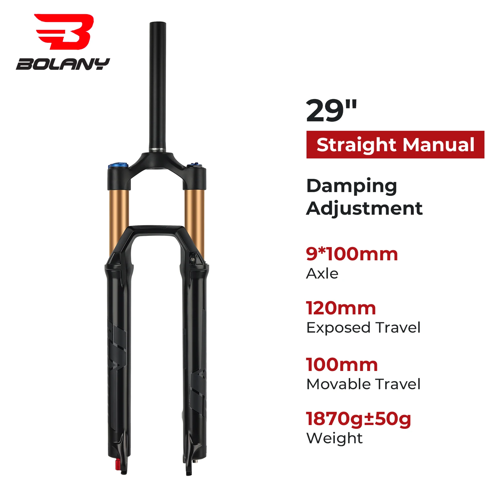 BOLANY 27.5 29er Bicycle Suspension Air Fork 9x100mm QR MTB