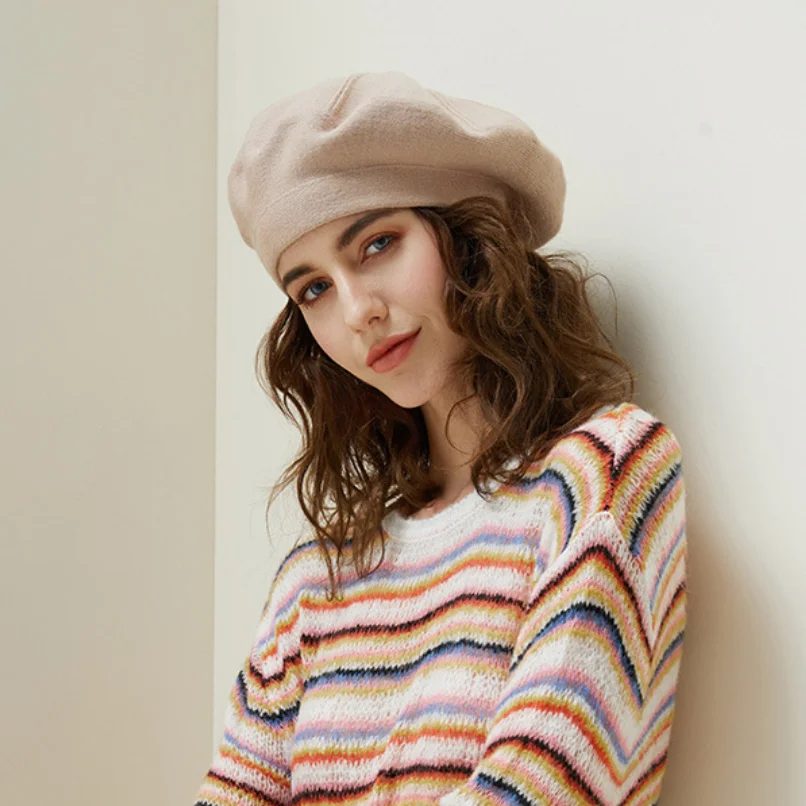 New Wool Knitted Berets Women Winter Hats French Stripe Plaid Top Military Cap Painter Hat Beret Women Beret Hat Red Black blue