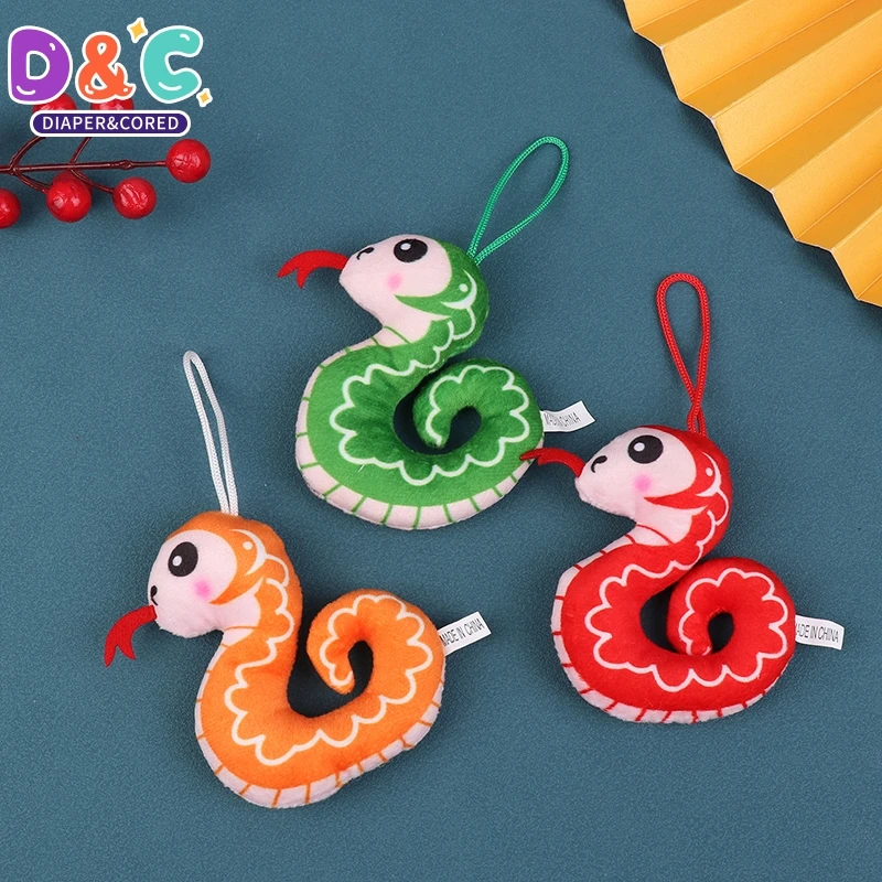 1Pcs Chinese New Year Cartoon Printed Small Snake Plush Pendant Bag Keychain Zodiac Mascot Plush Toy For Children Gifts