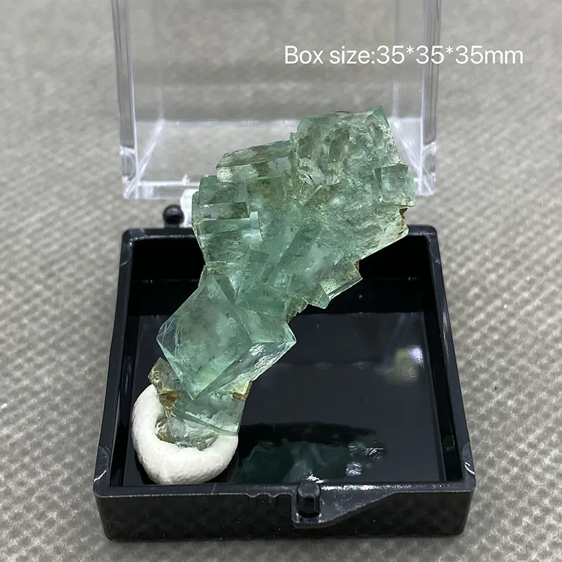 

100% Natural China hu nan Xianghualing green Vitreous Transparent Fluorite Specimen Calcite Healing Crystal Stone +Box 3.5cm