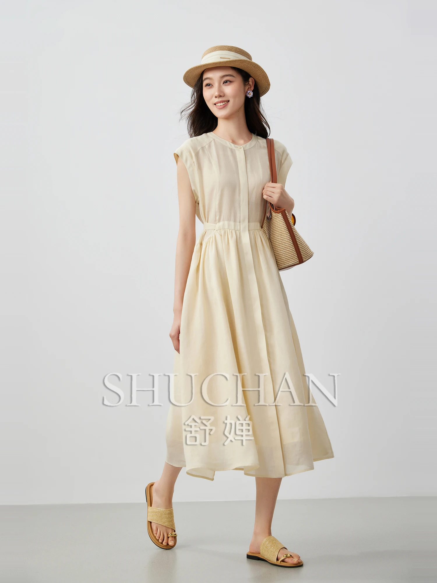 

Summer Good Quality 25 Summer Design Sense Elegant Simple Loose 100% Ramie Long Dress Women