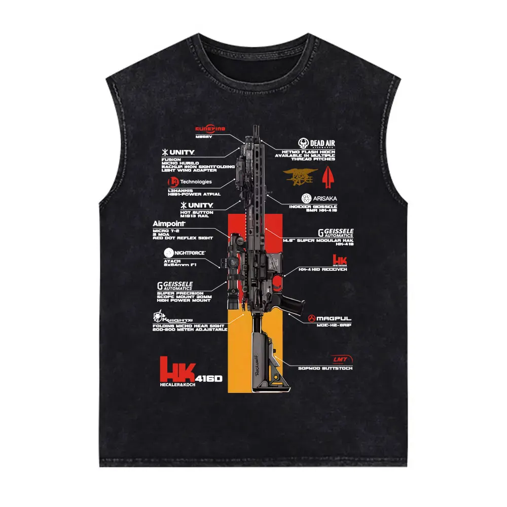 

Heckler & Koch HK416D Graphic Washed Tank Tops Men's Women Tactical Army Fan Club Outdoor Training Competition Sleeveless Vest