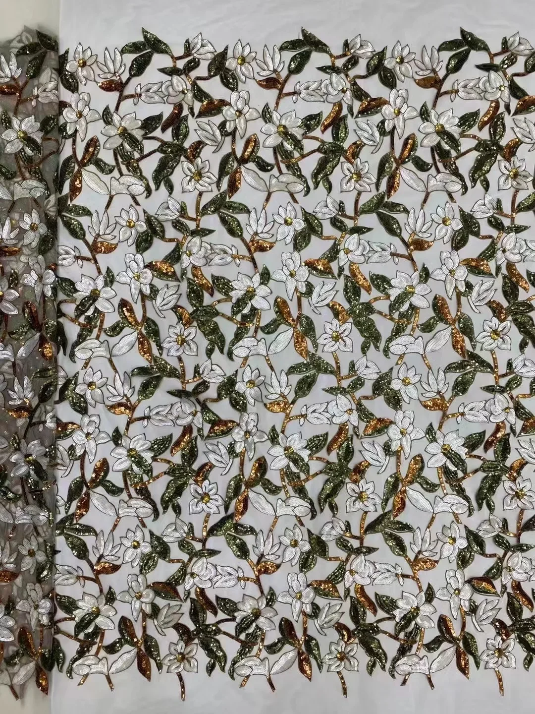 قماش دانتيل شبكي مع تطريز يدوي بالترتر 5 ياردات لفساتين الزفاف والحفلات المسائية