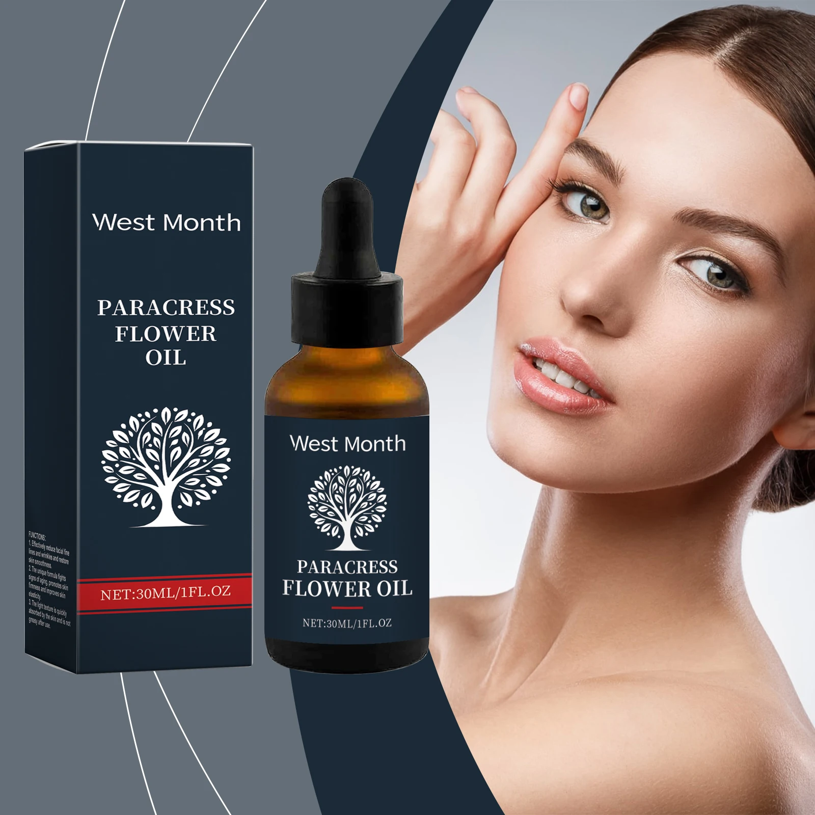 WEST MONTH Paracress Flower Essence Oil Reduce Facial Fine Lines Wrinkles Light Texture Quickly Absorbed Not Greasy After Use