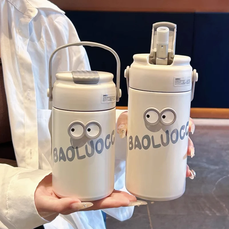 Cute Thermos Bottle With Tea Filter 3D Sticker Vacuum Flask Stainless Steel Water Coffee Milk Travel Straw Cup 550/750ml Gift