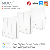 MOES Tuya ZigBee Smart Light Switch No Neutral Wire No Capacitor Needed Smart Life 2/3 Way Works with Alexa Google Home 2mqtt