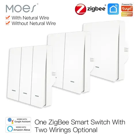 MOES Tuya ZigBee 스마트 라이트 스위치 중성선 없음 커패시터 필요 없음 스마트 라이프 2/3 웨이 Alexa Google Home 2mqtt와 함께 작동