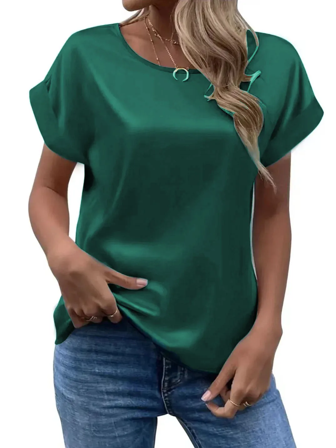 Blusas De Mujer Ofertas Women Summer Style Satin Blouses Shirts Lady Casual Bat Wing Sleeve O-Neck Solid Color Loose Blusas Tops