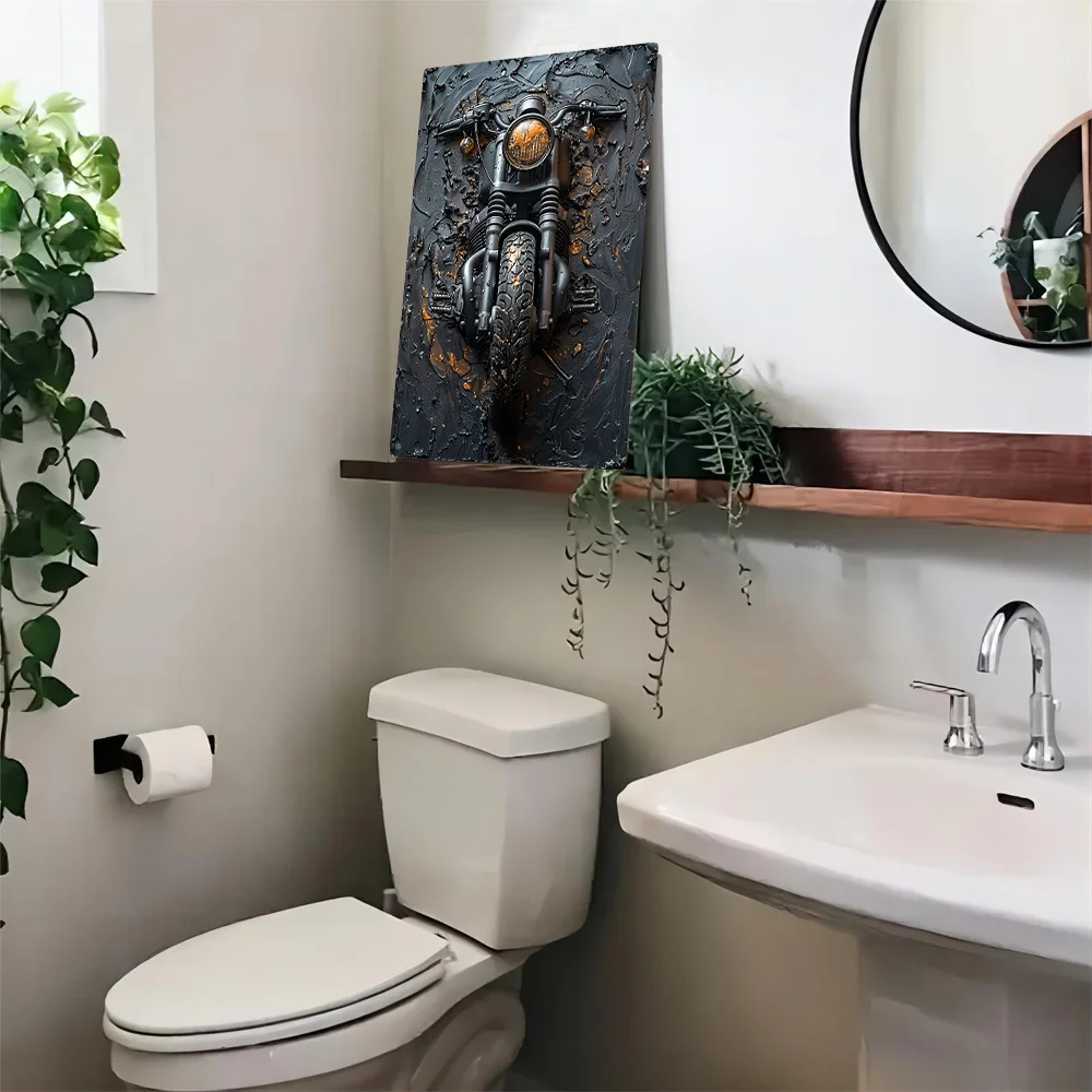 Motorcycle Embossed Wall Art, Durable Metal Decor, for Home, Gym & Office- Vintage Motorcycle Design, Gift for Dad, Unique Decor