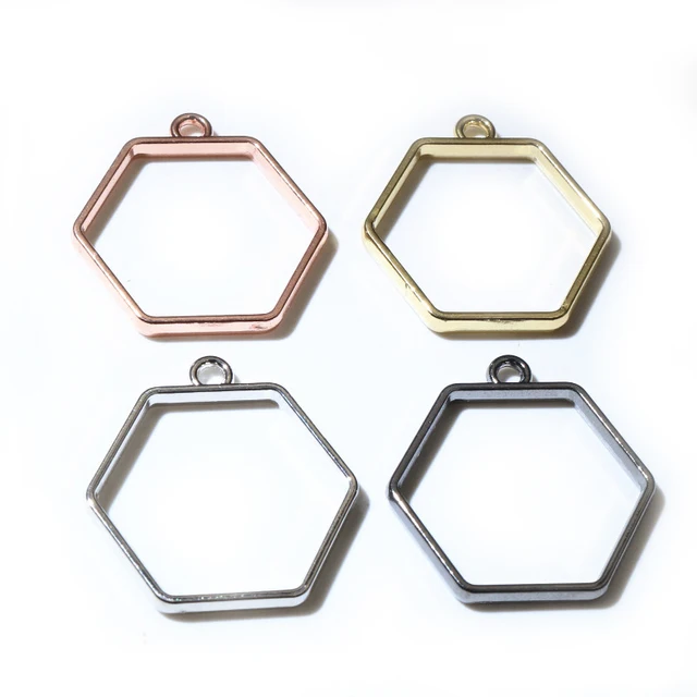 10 sztuk 29x28mm sześciokątna geometryczna pusta metalowa ramka ze stopu cynku żywica epoksydowa zawieszka na akcesoria do wyrobu biżuterii