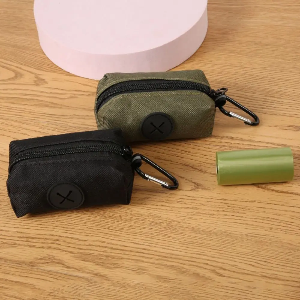 Oxford Cloth Dog Poop Bag Holder Portable with Carabiner Clip Pet Waste Bag Dispenser Zipper Closure Water-proof