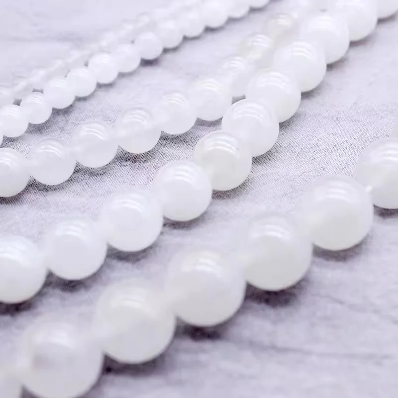 Wholesale Natural White jades Stone A+ Round Loose Beads For Jewelry Making DIY Crystal Bracelet 3/4/ 6/8/10 /12 mm Strand 15\'\'