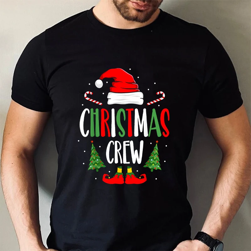 Christmas Crew Party Men T-Shirt Funny Friends Family Team Xmas Santa Matching Tees Short Sleeve Shirt Harajuku Streetwear