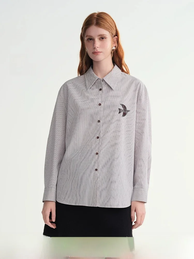 

Large Size Striped irt Artistic Patchwork Embroidery Solo Bundle Office irt Casual Loose Fit Long Sve Cotton Winter