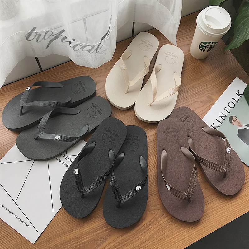 Summer New Simple Women's Sandals Anti-Slip Beach Casual Outdoor Pure Color Flip Flops Comfortable Plastic Rubber Bottom
