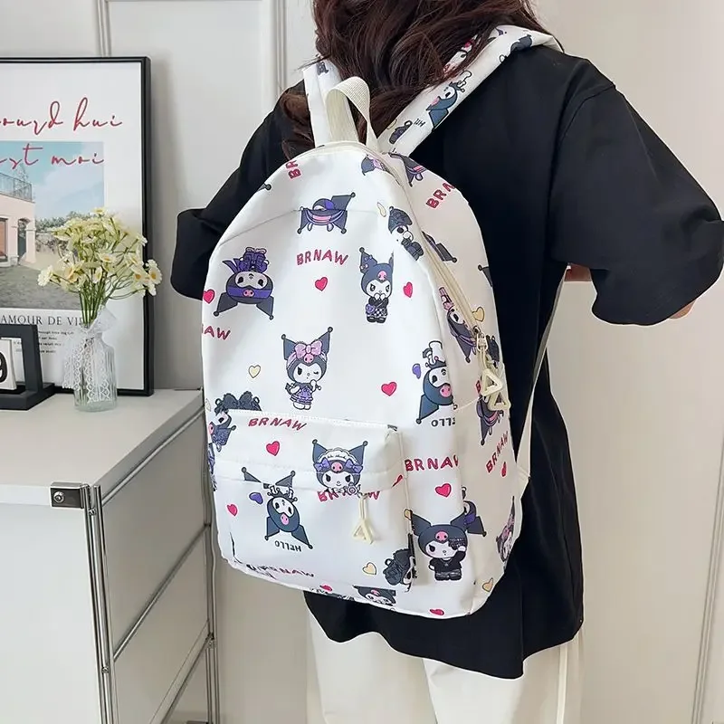 Kawaii Kuromi Shool Backpack for Girl Women Large Capacity Lightweight School Bag Cartoon Printing Nylon Fabric