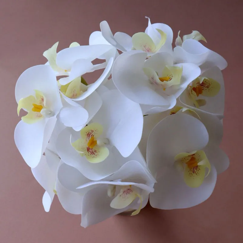 12Pc Artificial White Feel Orchid Real Touch Phalaenopsis Fake Flowers Home Party Wedding Decoration Flower Arrangement Material