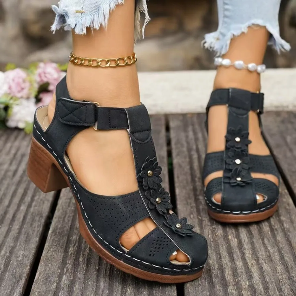 36-43 Übergrößen Damenschuhe Sommer Runde Zehenkappe Plateau Gladiator Rutschfeste Sandalen Lässige Strand-Fußbekleidung 2026 – Detail 4