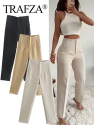 TRAFZA 2024 Woman Solid Trouser High Waist Slim Zipper Fly Long Pants Female Wild Commute Office Lady Woman Pencil Pant Street