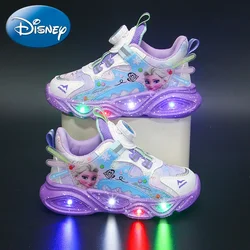 Chaussures décontractées Disney Frozen pour filles, baskets lumineuses à LED, chaussures de princesse Elsa, chaussures chaudes décontractées, cadeau d'anniversaire pour enfants, automne et hiver