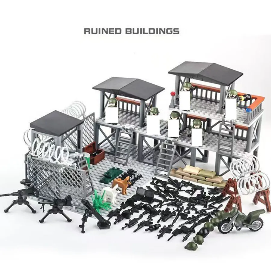 WW2 Construction Building Blocks Soldier Figures Weapons Military Base Camp Blocks Kit MOC Bricks Toys for Boys Gifts