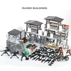 WW2 Construction Building Blocks Soldier Figures Weapons Military Base Camp Blocks Kit MOC Bricks Toys for Boys Gifts