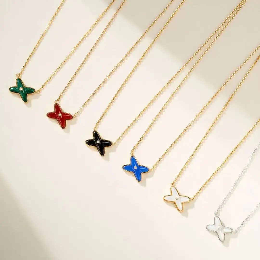 

Hot sales French Luxury Intersect X-Shaped Woman's Fashion Necklace Silver Material High quality Moissanite Festival Party Gifts