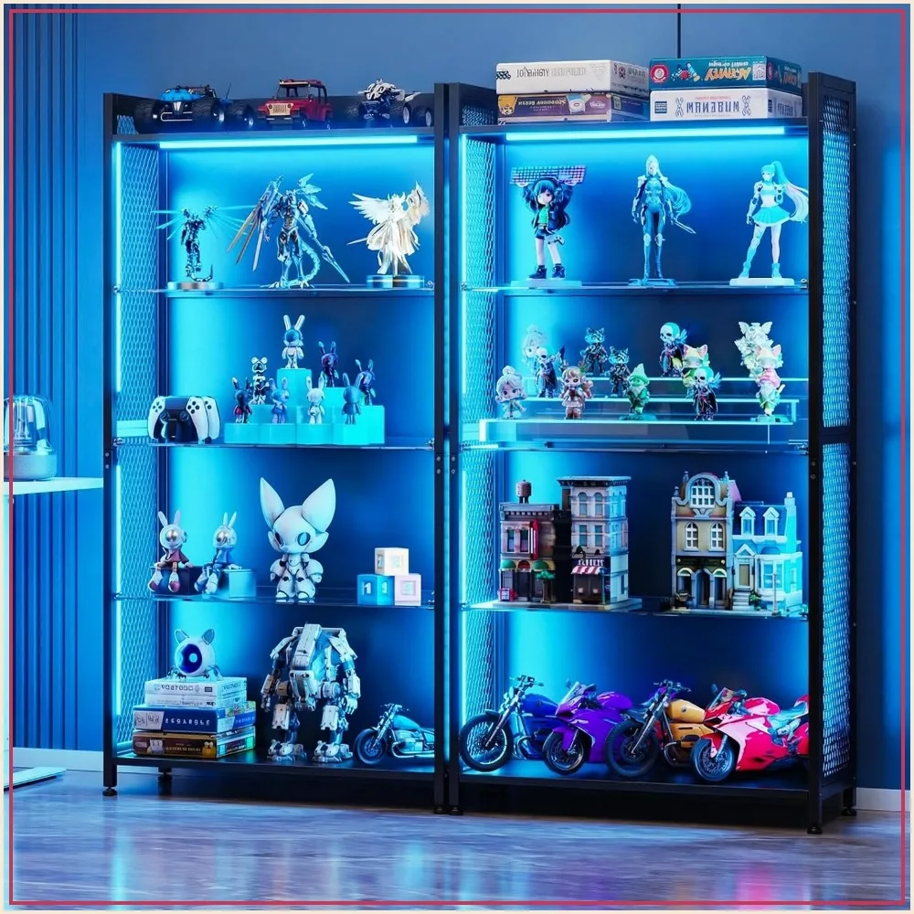 AODK 2-Pack Display Cabinet with RGB LED Lights & Glass Shelf