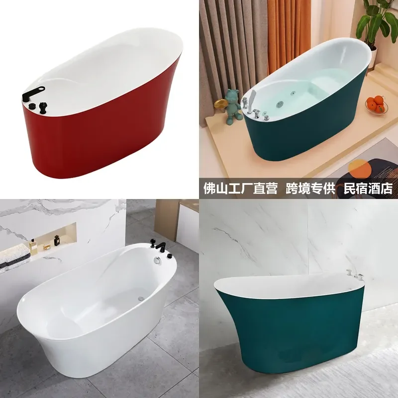 Freestanding Acrylic Bathtub High Backrest Cylindrical Soaking Tub for Small Bathroom Compact Household Bathing Fixture
