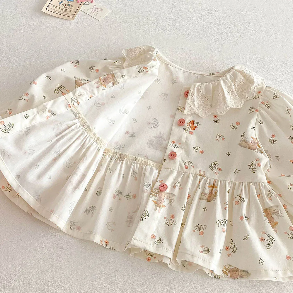 Girls Blouse Floral Cotton Collar Spring Toddler Long Sleeve Tops Princess 1st Birthday Kids Shirts Children\'s Clothing