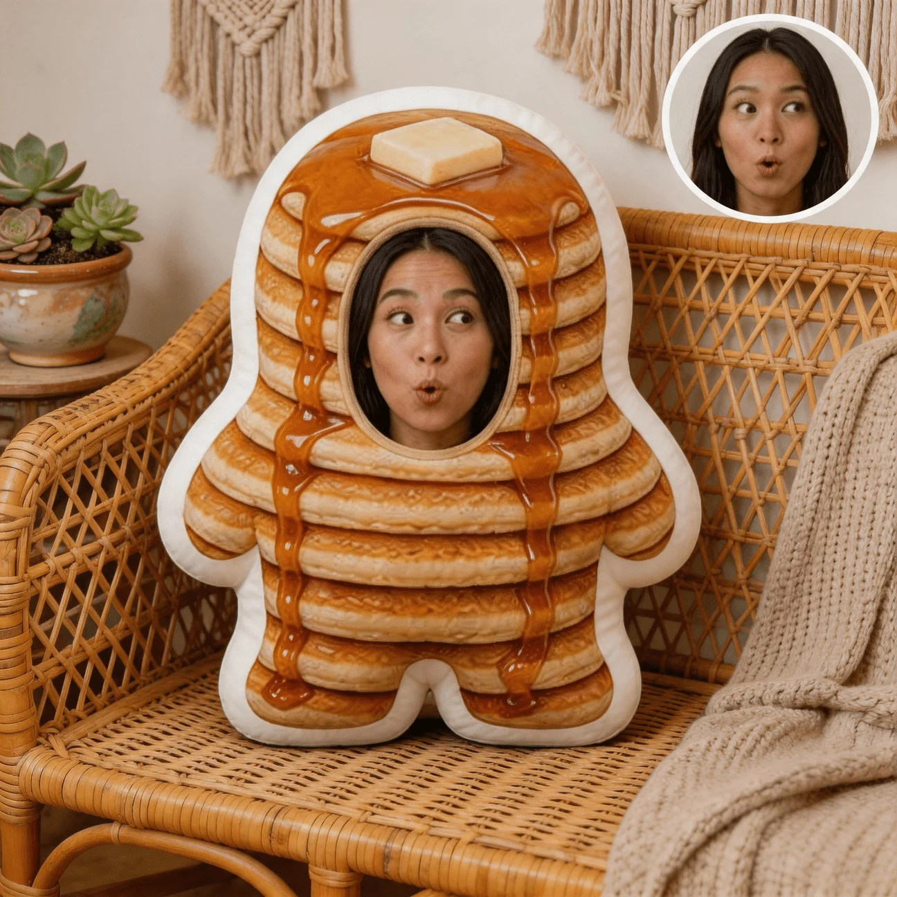 Custom Personalized Photo Face Pillow, Funny Pancake Character Custom Shaped Decorative Cushion with Double-Sided Printing, 60CM