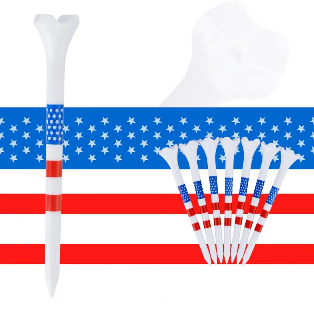 10/20/50 Pcs Golf Tees Plastic Golf Tees Reduces Friction Side Spin Golf Accessories USA Flag Pattern Long Golfs Tees Bulk