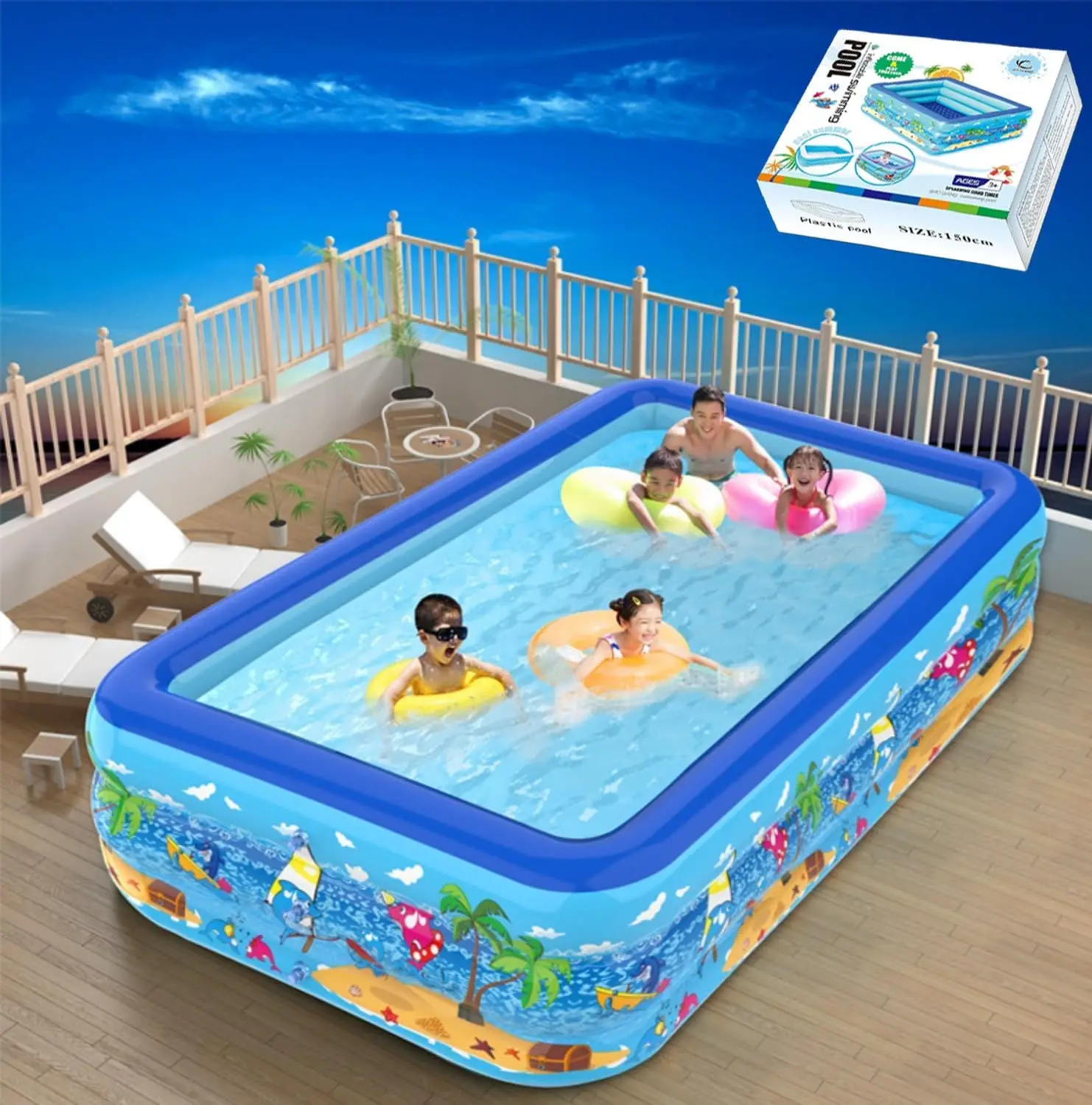 

Large Size Inflatable Swimming Pool for Kids and Adults, Durable Thickened Rectangle Lounge Pool for Backyard Summer Water Party