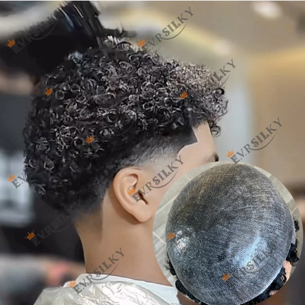 

Афро-кудрявые мужские парики 15 мм, серые, черные человеческие волосы, супер прочный, полный парик из искусственной кожи, мужской протез, капиллярные системы замены лысых