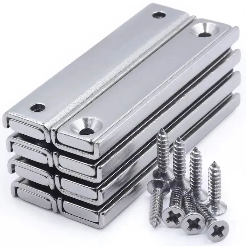 

4/8 шт. 40/50/60x13.5x5 мм Прочные прямоугольные магниты для горшков с потайным отверстием, магниты с потайным отверстием и монтажными винтами