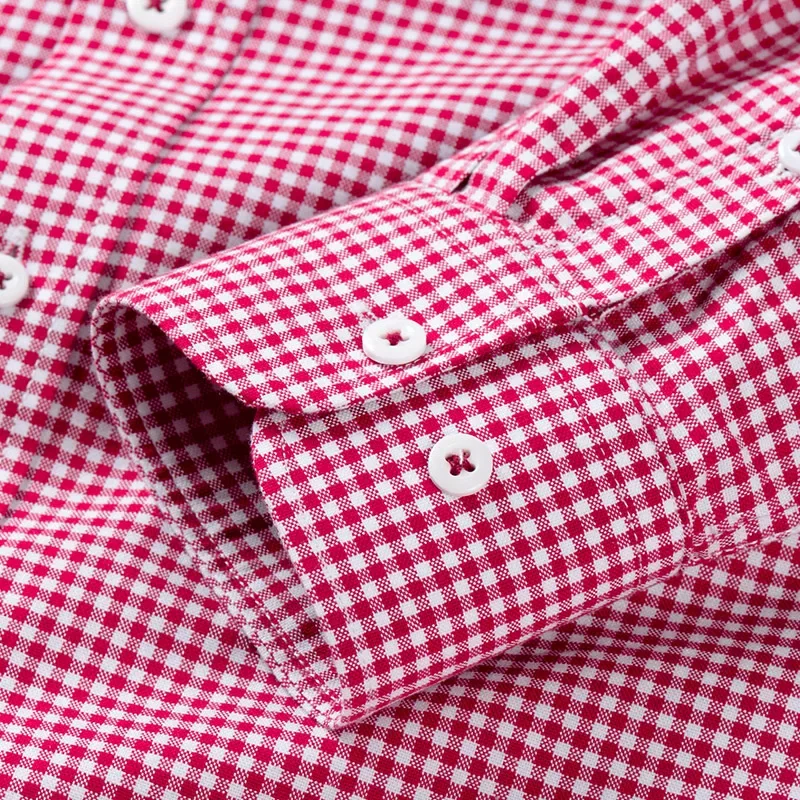 Men Spring Autumn Plaid Striped Oxford Shirts Long Sleeve Check Shirt Chest Pocket Work Casual Standard-fit 100% Cotton