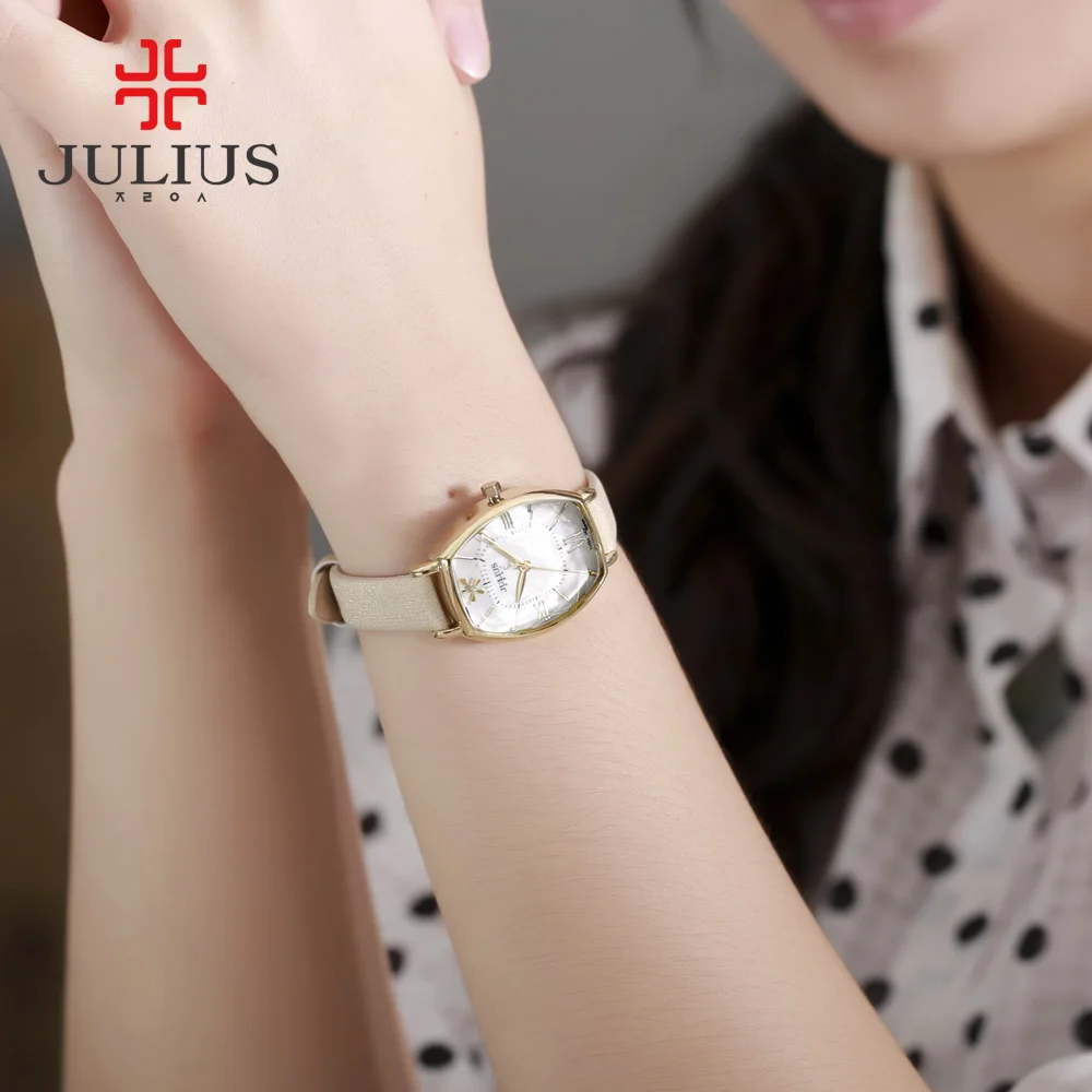 Top Julius Lady Women\'s Watch 5 Colors Elegant Mother-of-pearl Fashion Hours Dress Bracelet Real Leather Girl Birthday Gift Box