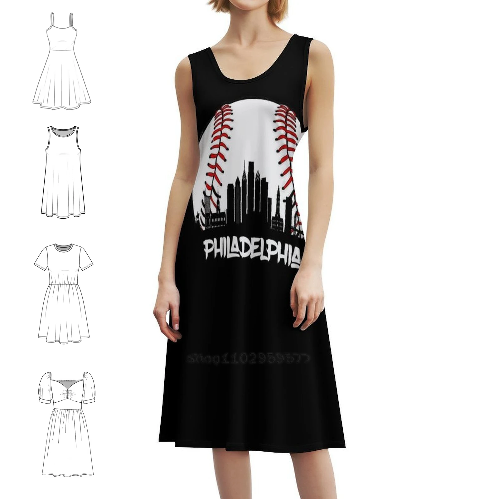 

Филадельфия Бейсбол Филли Центр города Skyline Сексуальное отпускное платье для женщин Пляжная вечеринка День рождения Мини-платье Филадельфия
