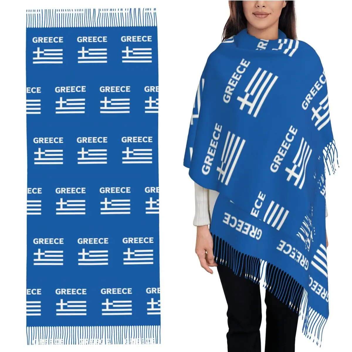 

Greece Greek Flag Scarf Tassel Scarves Women Soft Warm Shawls and Wraps Long Fall Winter Shawl Wrap