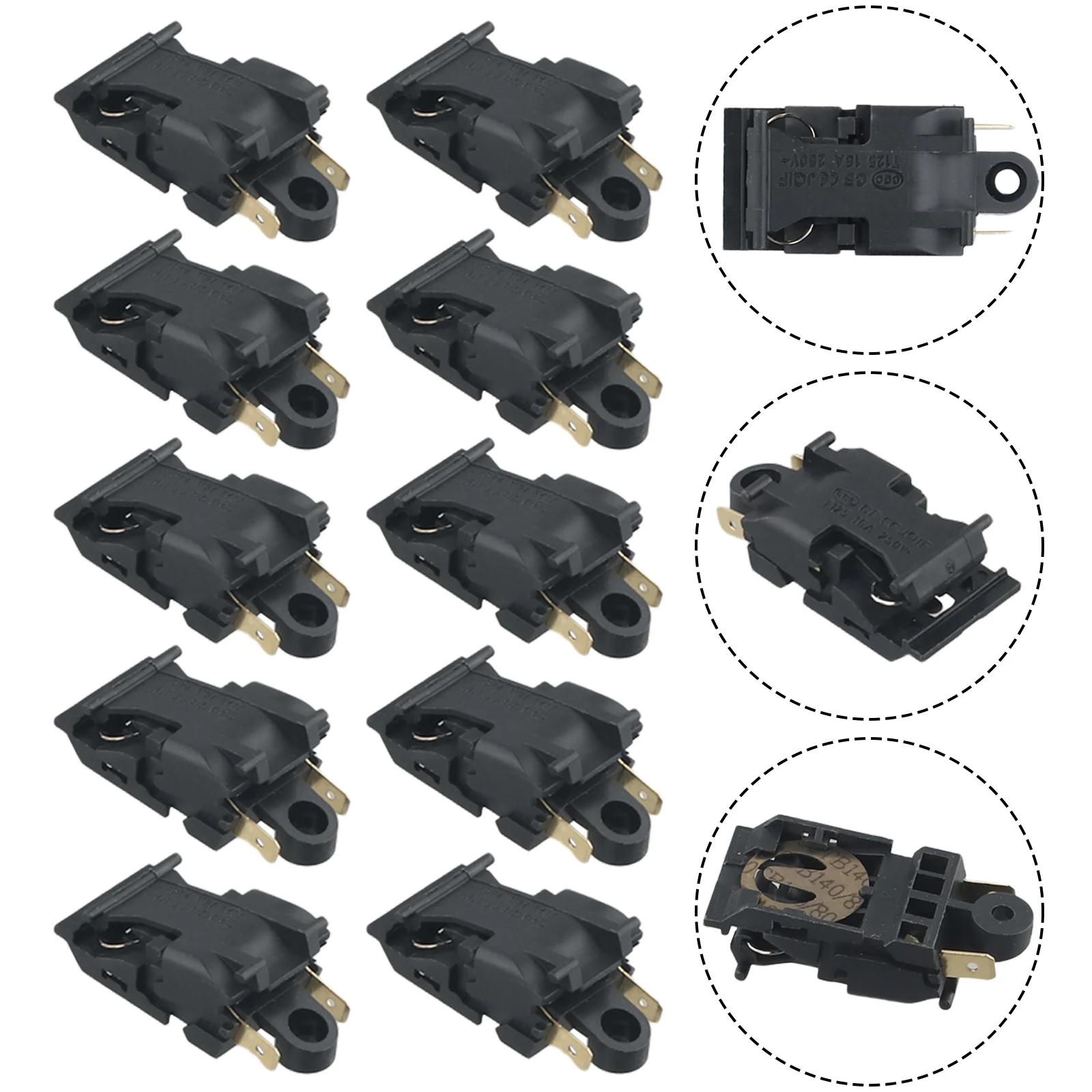 

10pcs 16A 250V Electric Kettle Switch Kettle Thermostat Temperature Control XE-3 JB-01E 16A 2 Pin Switch Power Tool Accessories