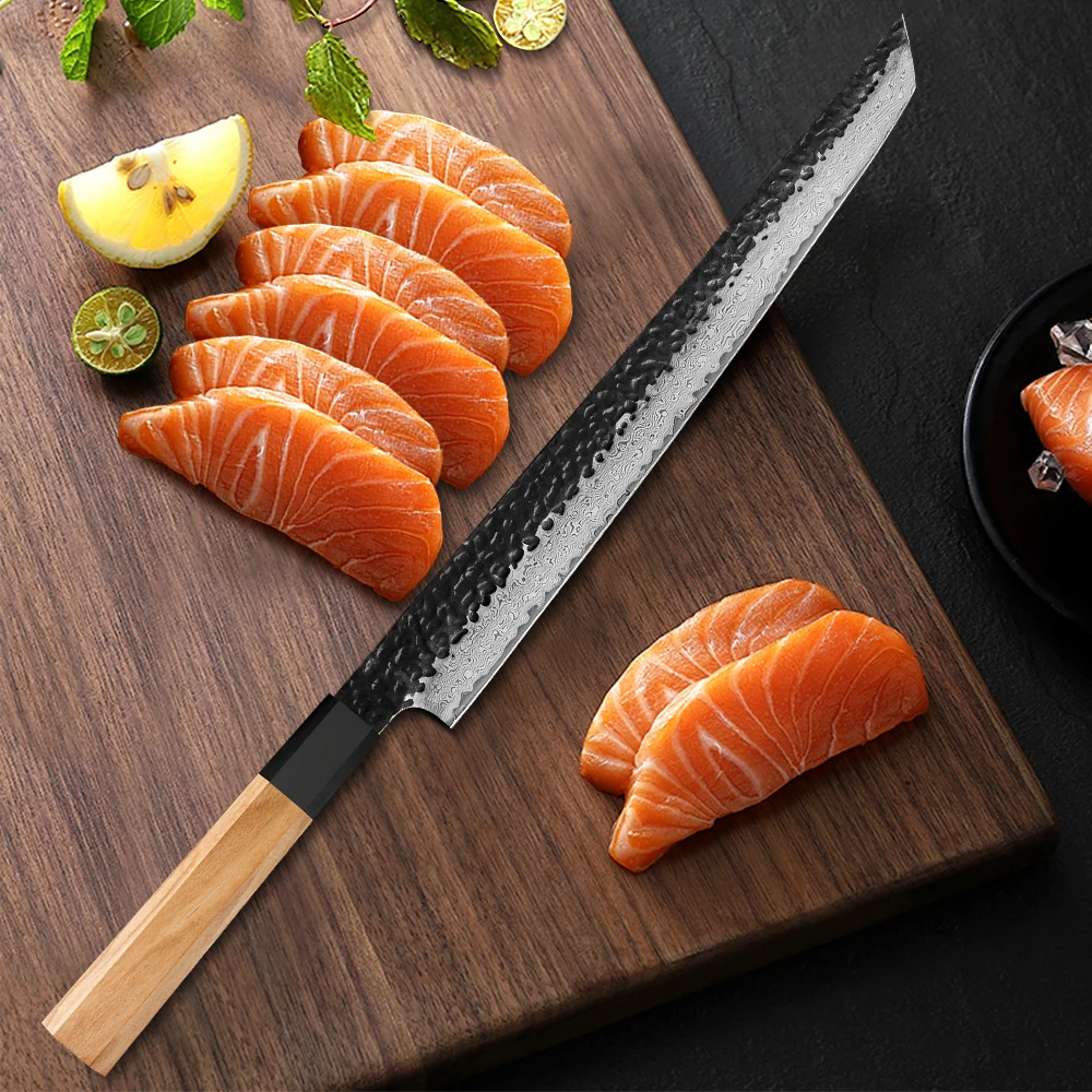 

TURWHO 10.5 Inch Salmon Knives Hand Forged Damascus Steel Kitchen Chef Knife Sharp Cutting Meat Slicing And Sashimi Fish Fillet