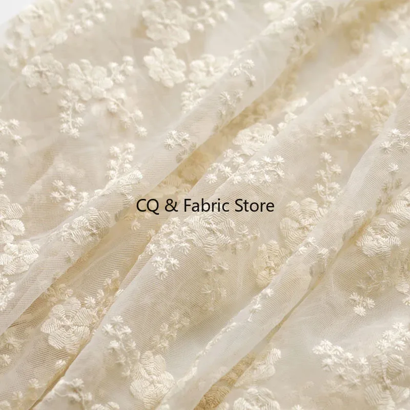 1yard/lot Good Quality Mesh Cotton Embroidery Lace Fabric Soft Cloth Dress Material